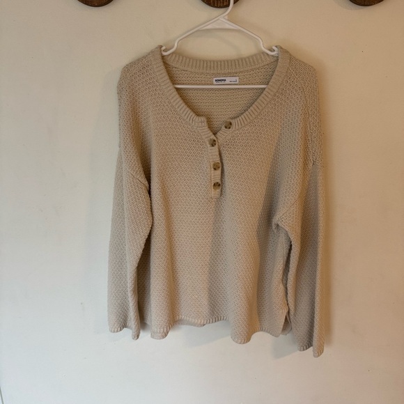Sonoma ivory knit quarter button pullover oversized sweater size large - Picture 8 of 10
